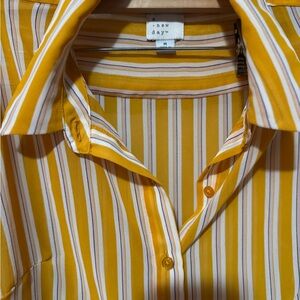 A New Day Women's Yellow and White Striped Button Down Shirt